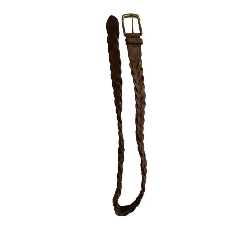 Braided Genuine Leather Belt Unisex 34 Brown Brass Western Boho Woven Vintage